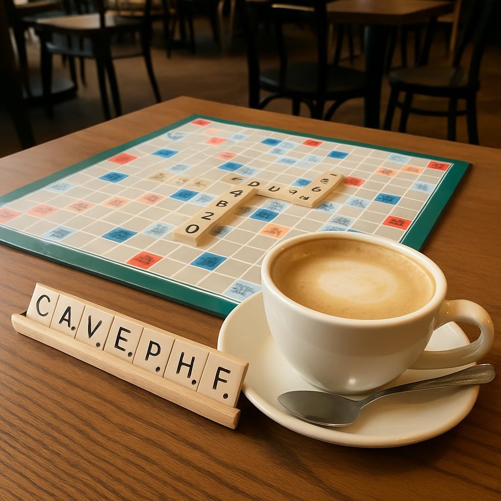 coffee on a table with a game on it